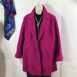 Chico's fuschia rayon one button long blazer L